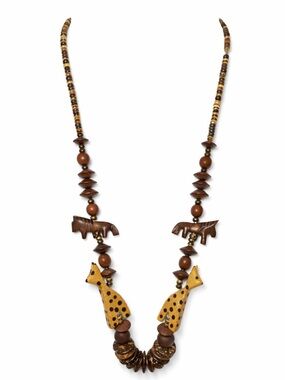 🦒✨ Handmade Safari Chic Statement Necklace | Wood Giraffe & Elephant Beaded Boho